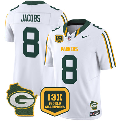 Packers 13 Time World Champions & Home Patch Vapor Limited Jersey - All Stitched