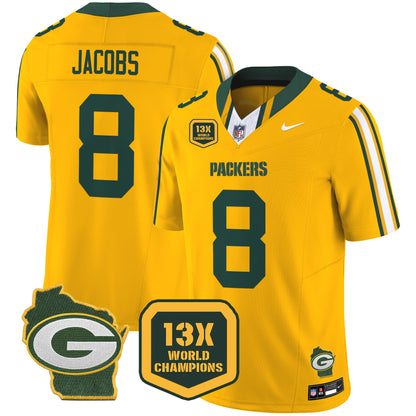 Packers 13 Time World Champions & Home Patch Vapor Limited Jersey - All Stitched