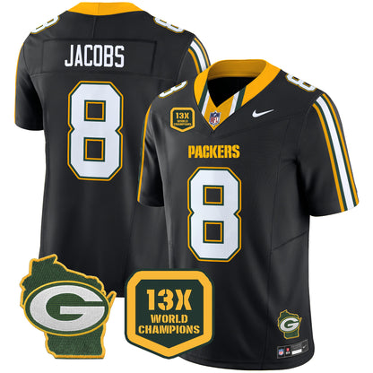 Packers 13 Time World Champions & Home Patch Vapor Limited Jersey - All Stitched