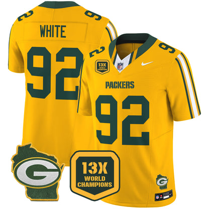 Packers 13 Time World Champions & Home Patch Vapor Limited Jersey - All Stitched