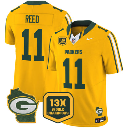 Packers 13 Time World Champions & Home Patch Vapor Limited Jersey - All Stitched