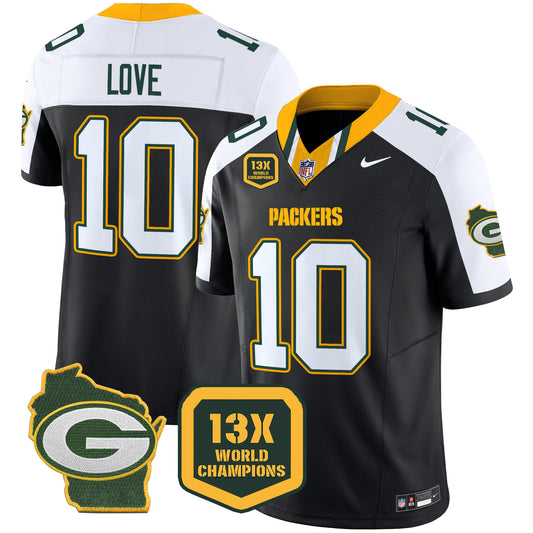 Packers 13 Time World Champions & Home Patch Vapor Limited Jersey - All Stitched