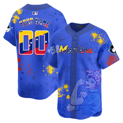 Custom Miami Marlins 2024 Venezuelan Heritage Jersey - All Stitched