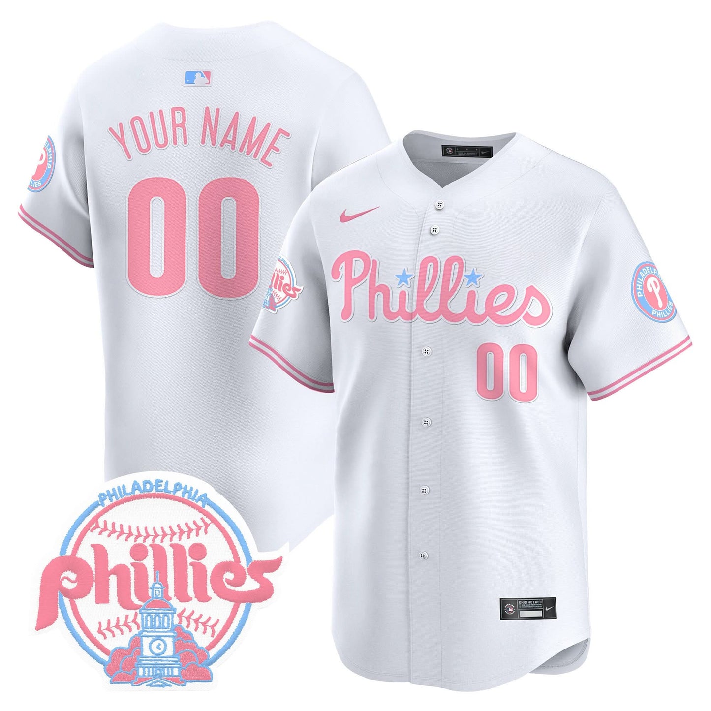 Phillies Bubblegum Pink Vapor Premier Limited Custom Jersey V2 - All Stitched