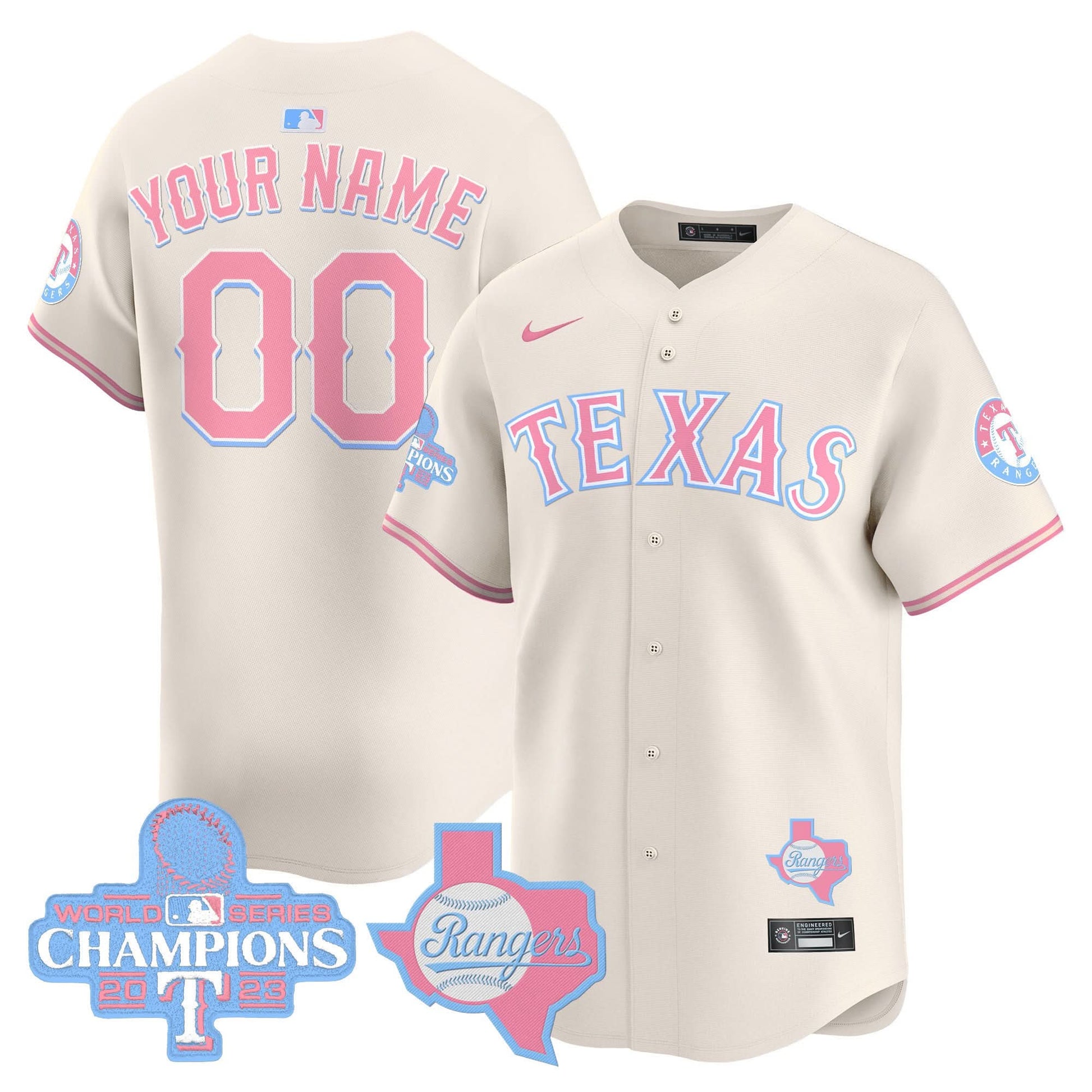 Texas Rangers Bubblegum Pink Vapor Premier Limited Custom Jersey - All Stitched