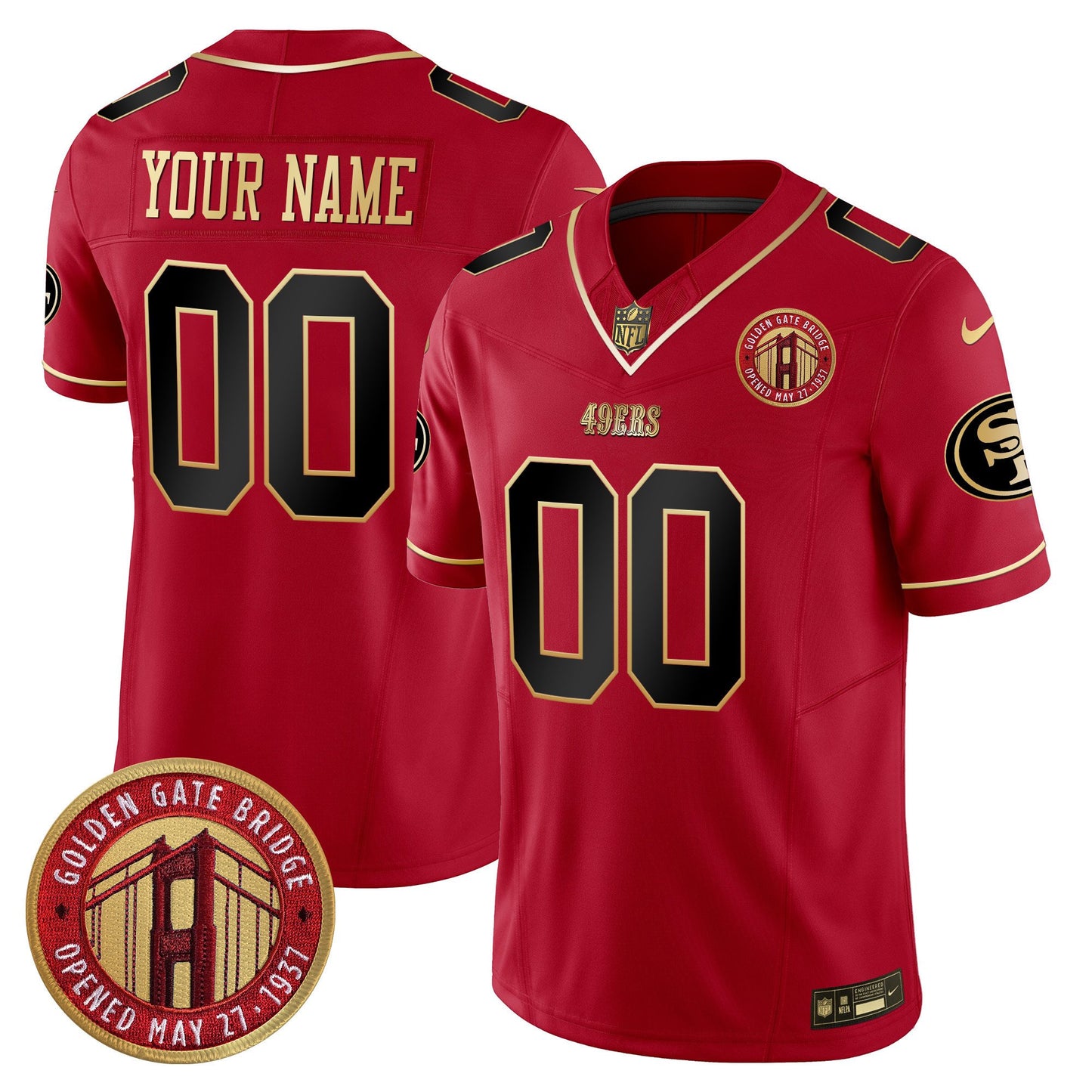 49ers Golden Gate Bridge Patch Vapor Limited Custom Jersey - All Stitched