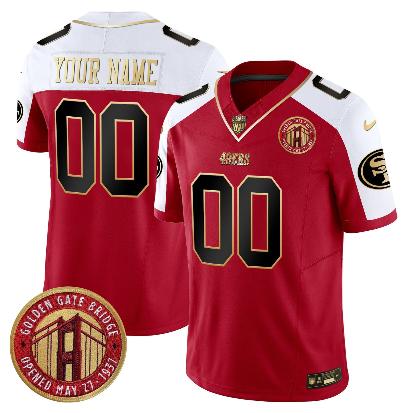 49ers Golden Gate Bridge Patch Vapor Limited Custom Jersey - All Stitched