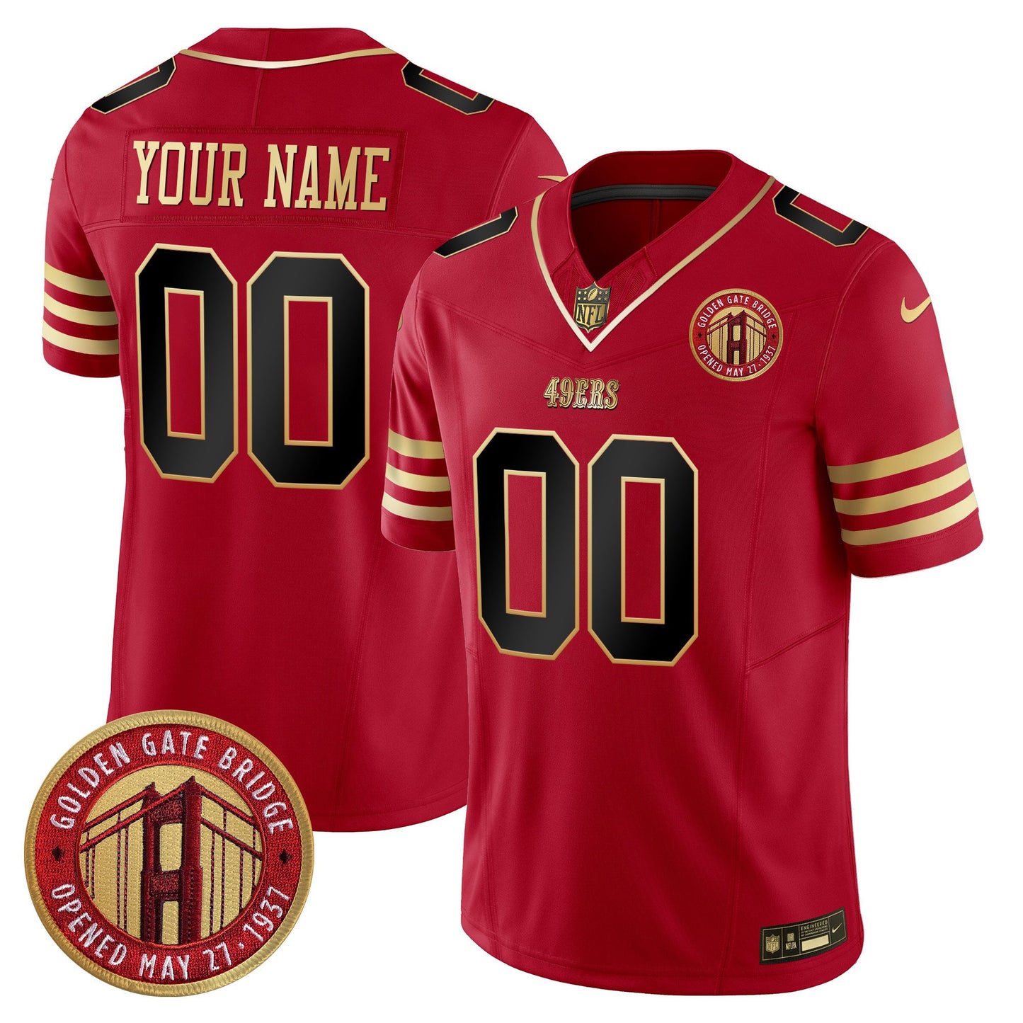 49ers Golden Gate Bridge Patch Vapor Limited Custom Jersey - All Stitched