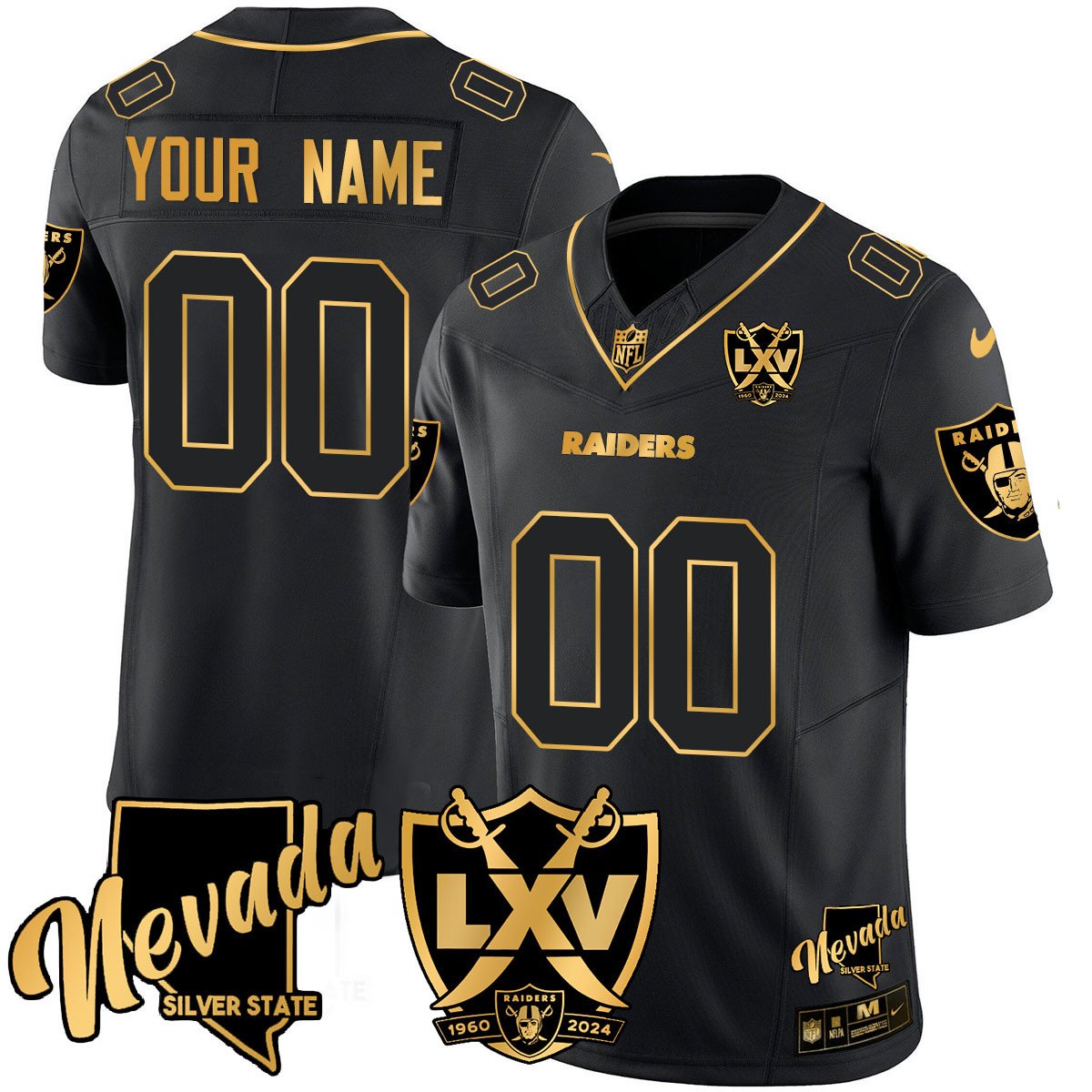 Custom Raiders 2024 Vapor Limited Gold Jersey - 65th Anniversary - All Stitched