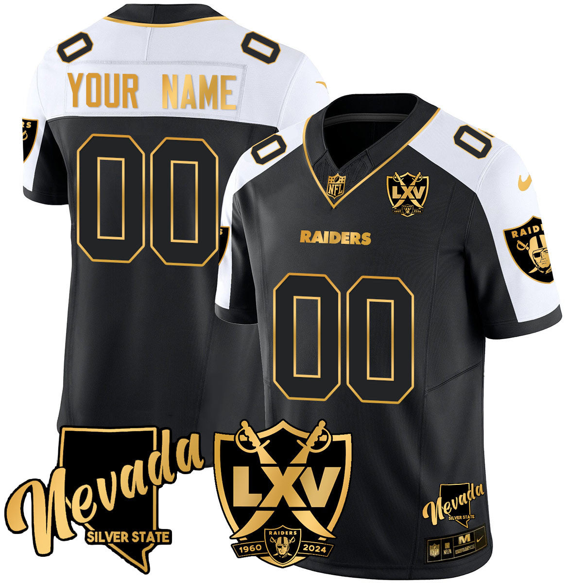 Custom Raiders 2024 Vapor Limited Gold Jersey - 65th Anniversary - All Stitched