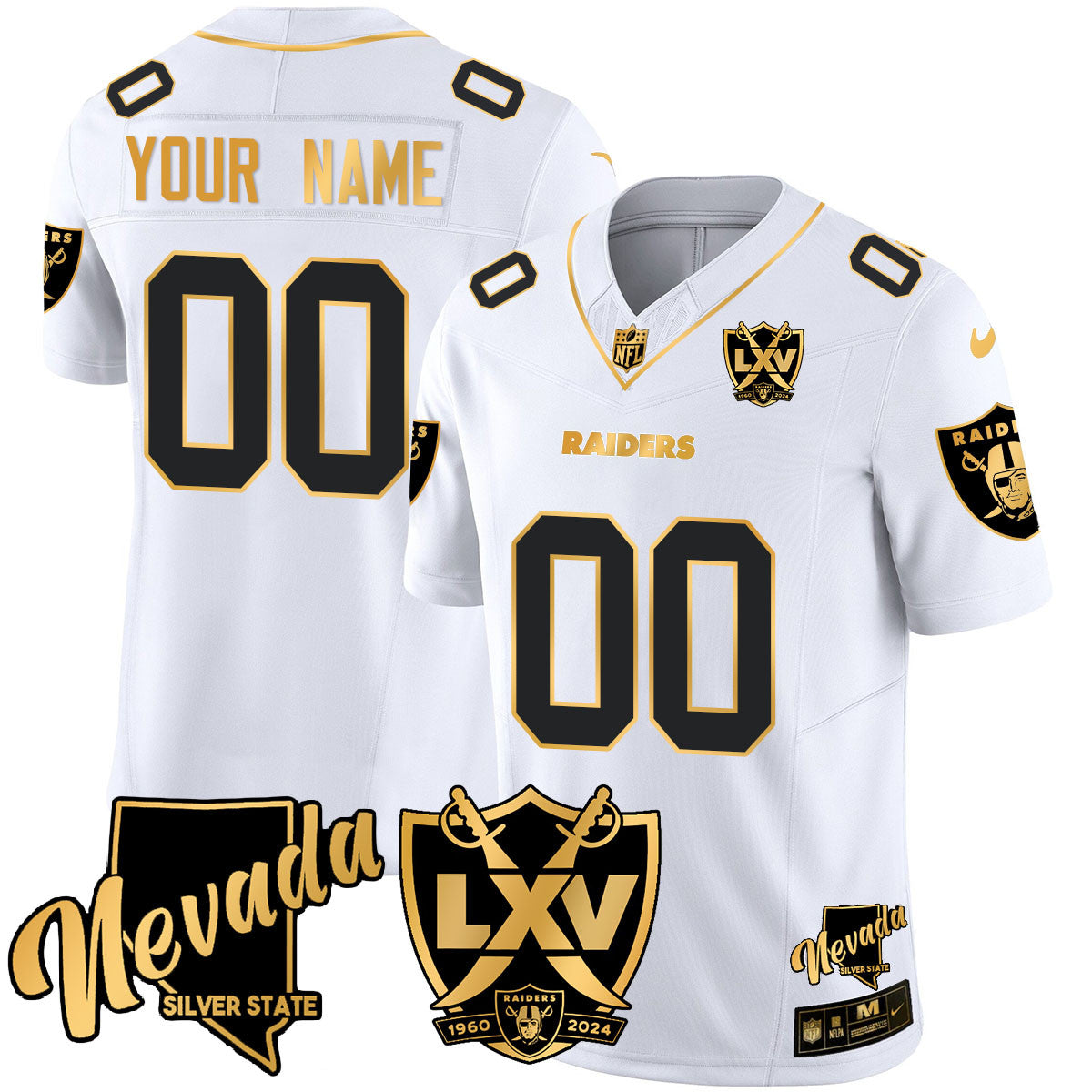 Custom Raiders 2024 Vapor Limited Gold Jersey - 65th Anniversary - All Stitched