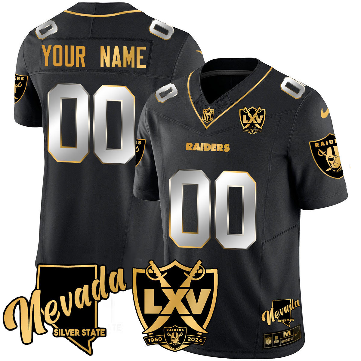 Custom Raiders 2024 Vapor Limited Gold Jersey - 65th Anniversary - All Stitched