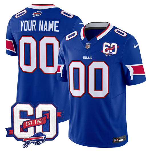 Bills 60th Anniversary Patch Vapor Limited Custom Jersey - All Stitched