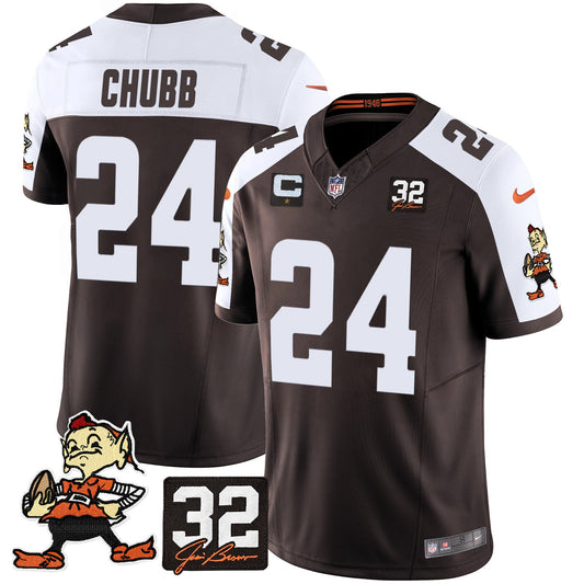 Browns #32 Jim Brown Memorial Patch Vapor Limited Jersey V2 - All Stitched