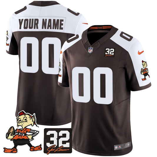 Browns #32 Jim Brown Memorial Patch Vapor Limited Custom Jersey V2 - All Stitched