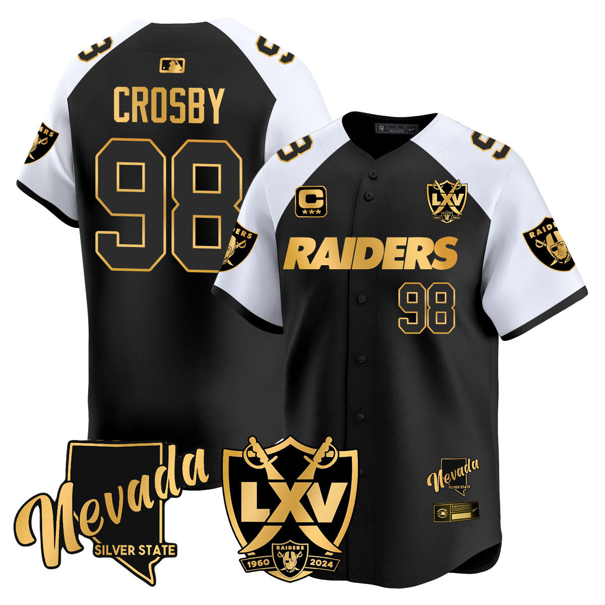 Men's Raiders 2024 Baseball Limited Gold Jersey - 65th Anniversary - All Stitched