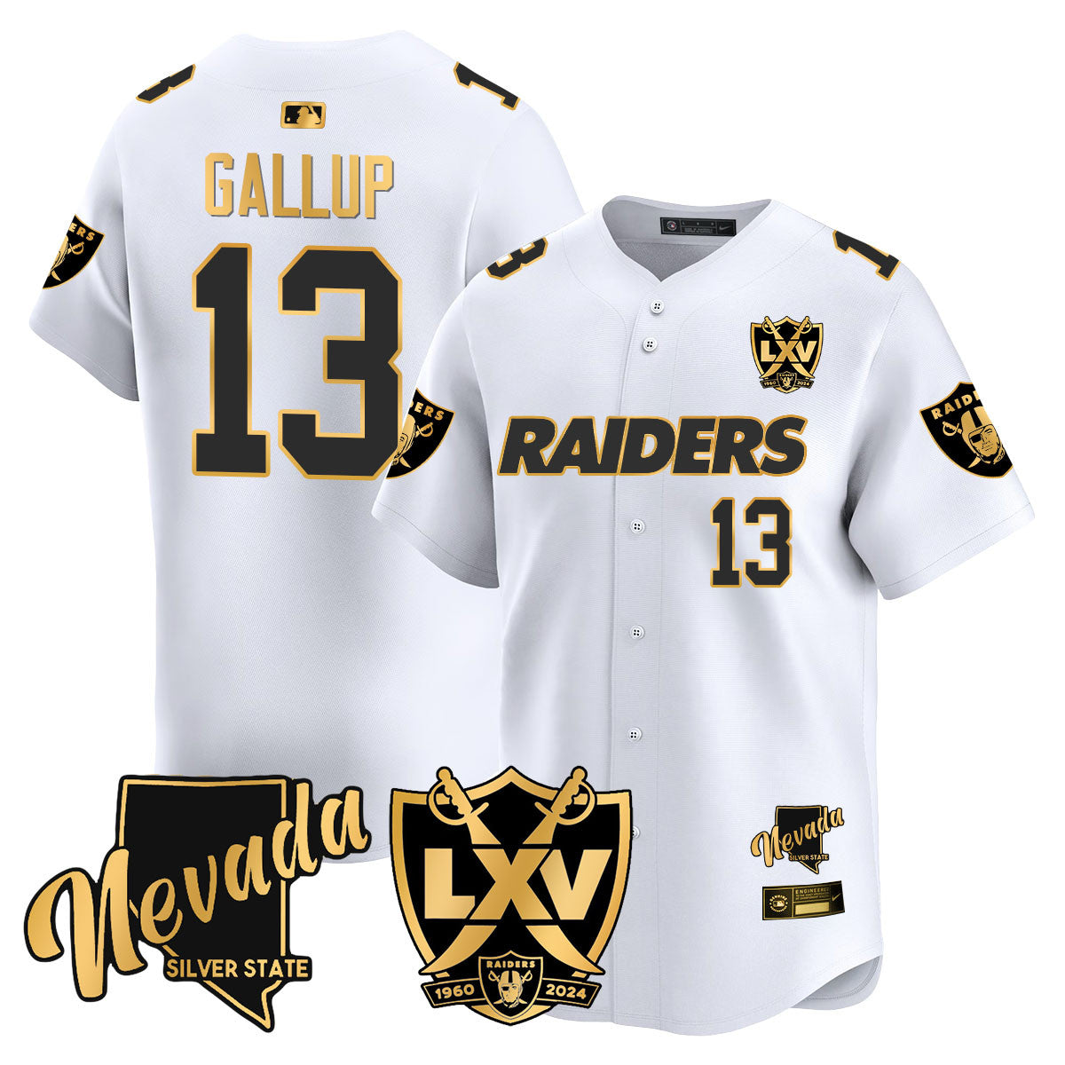 Men's Raiders 2024 Baseball Limited Gold Jersey - 65th Anniversary - All Stitched