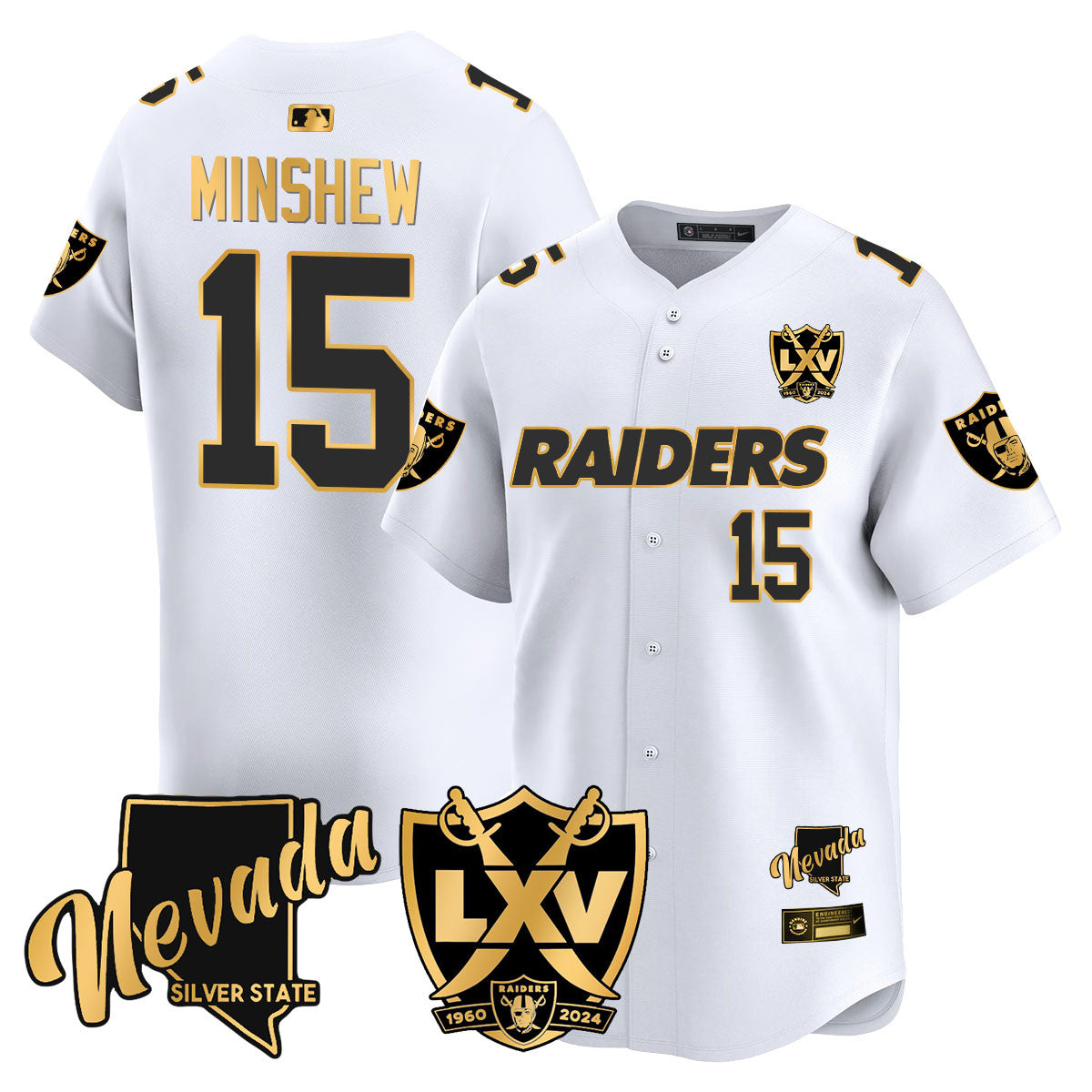 Men's Raiders 2024 Baseball Limited Gold Jersey - 65th Anniversary - All Stitched