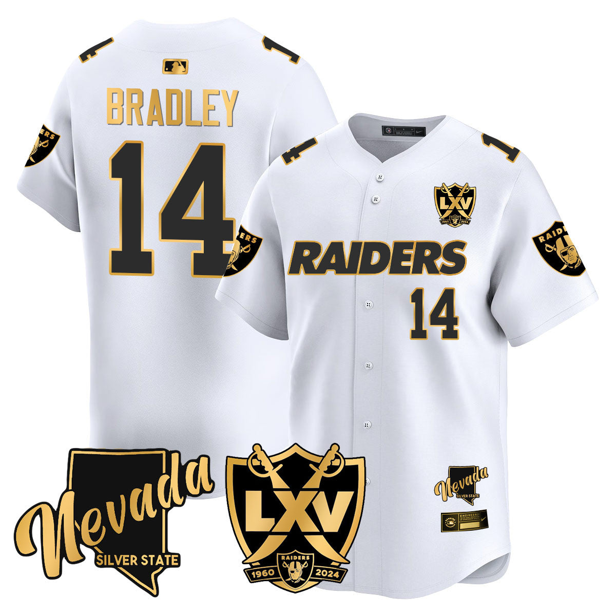 Men's Raiders 2024 Baseball Limited Gold Jersey - 65th Anniversary - All Stitched