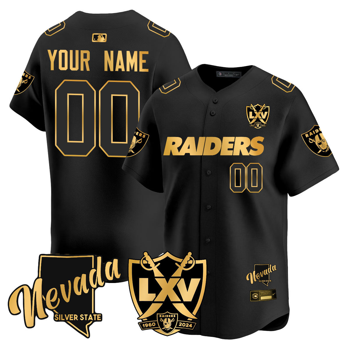 Custom Raiders 2024 Baseball Limited Gold Jersey - 65th Anniversary - All Stitched