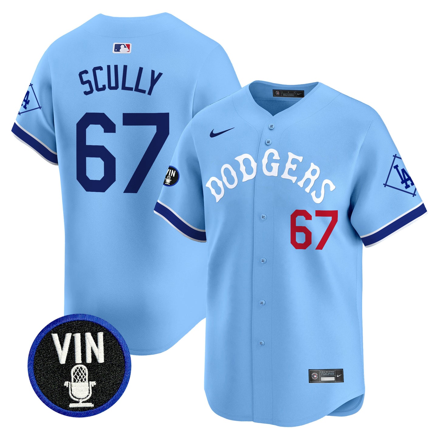 Dodgers Tribute Vin Scully Patch Vapor Premier Limited Jersey - All Stitched