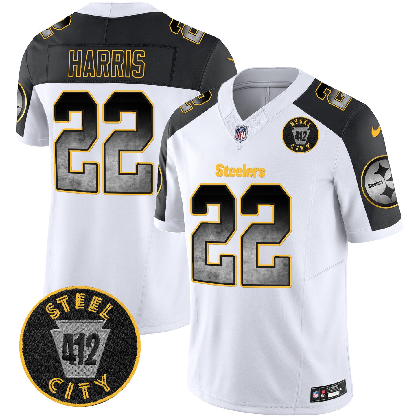 Steelers Arch Smoke 412 Patch Vapor Limited Jersey - All Stitched