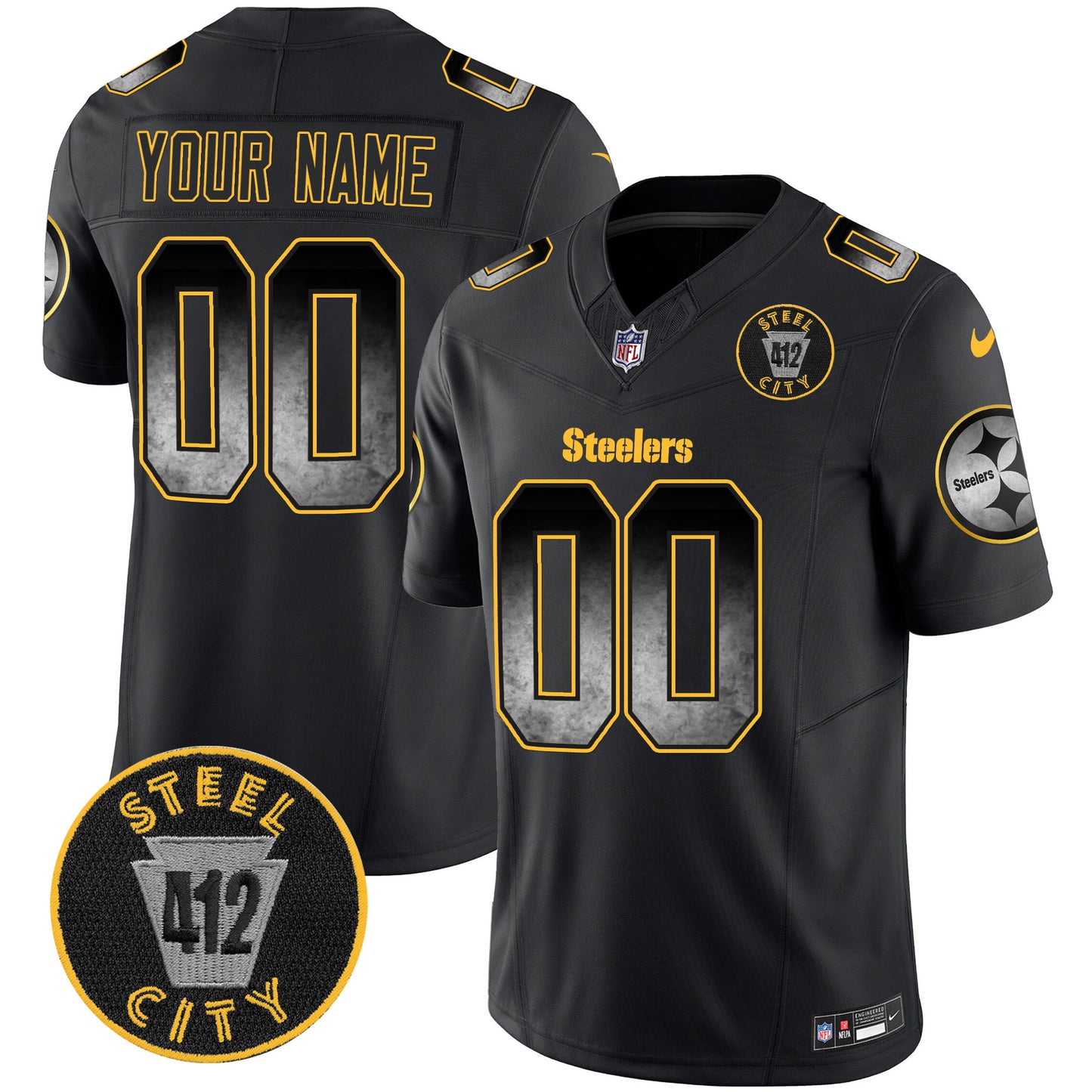 Steelers Arch Smoke 412 Patch Vapor Limited Custom Jersey - All Stitched