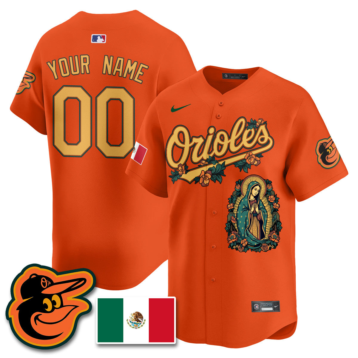 Custom Orioles Mexico Guadalupe Vapor Premier Limited Jersey - Printed