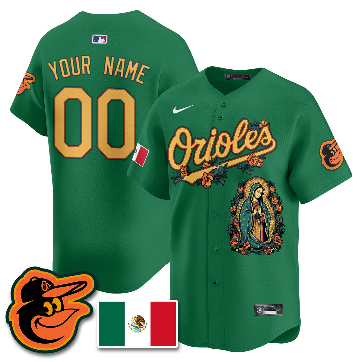 Custom Orioles Mexico Guadalupe Vapor Premier Limited Jersey - Printed