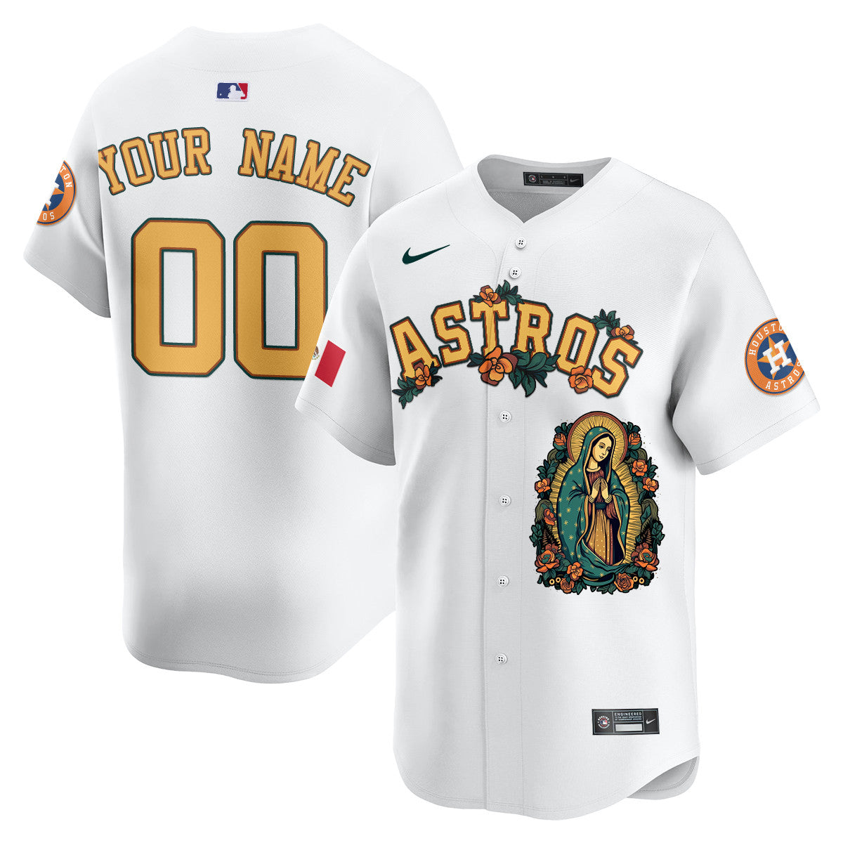 Custom Astros Mexico Guadalupe Vapor Premier Limited Jersey - Printed