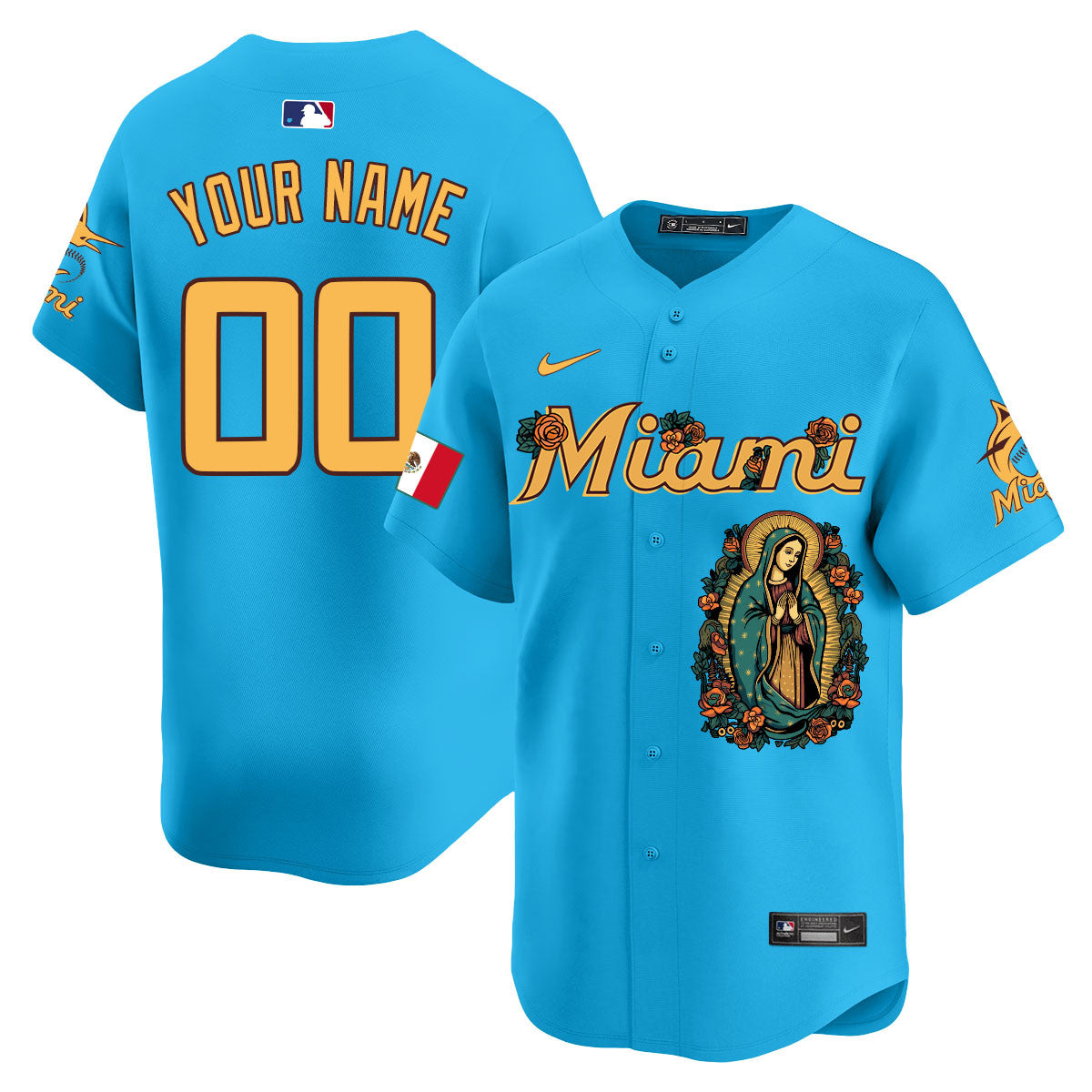 Custom Marlins Mexico Guadalupe Vapor Premier Limited Jersey - Printed