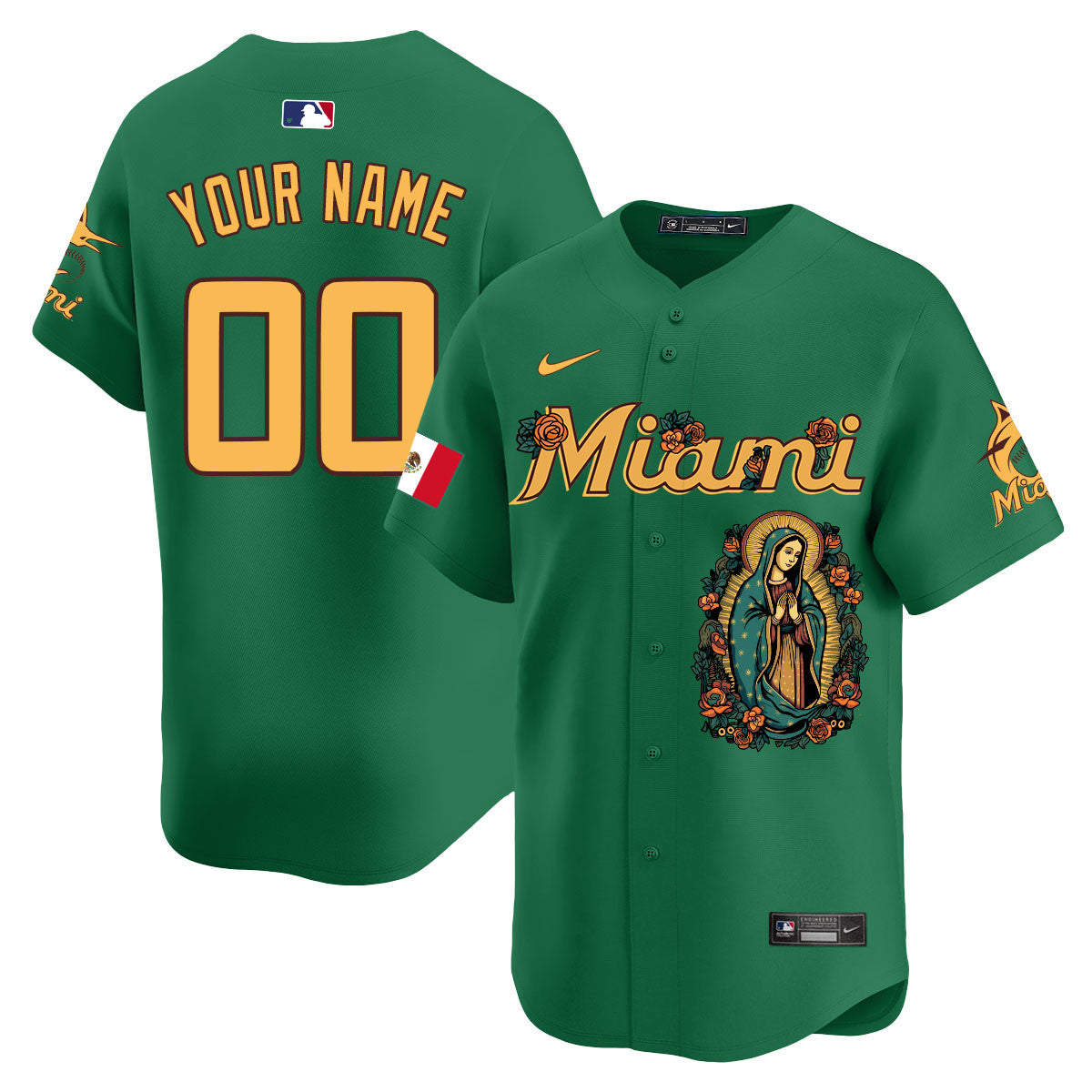 Custom Marlins Mexico Guadalupe Vapor Premier Limited Jersey - Printed