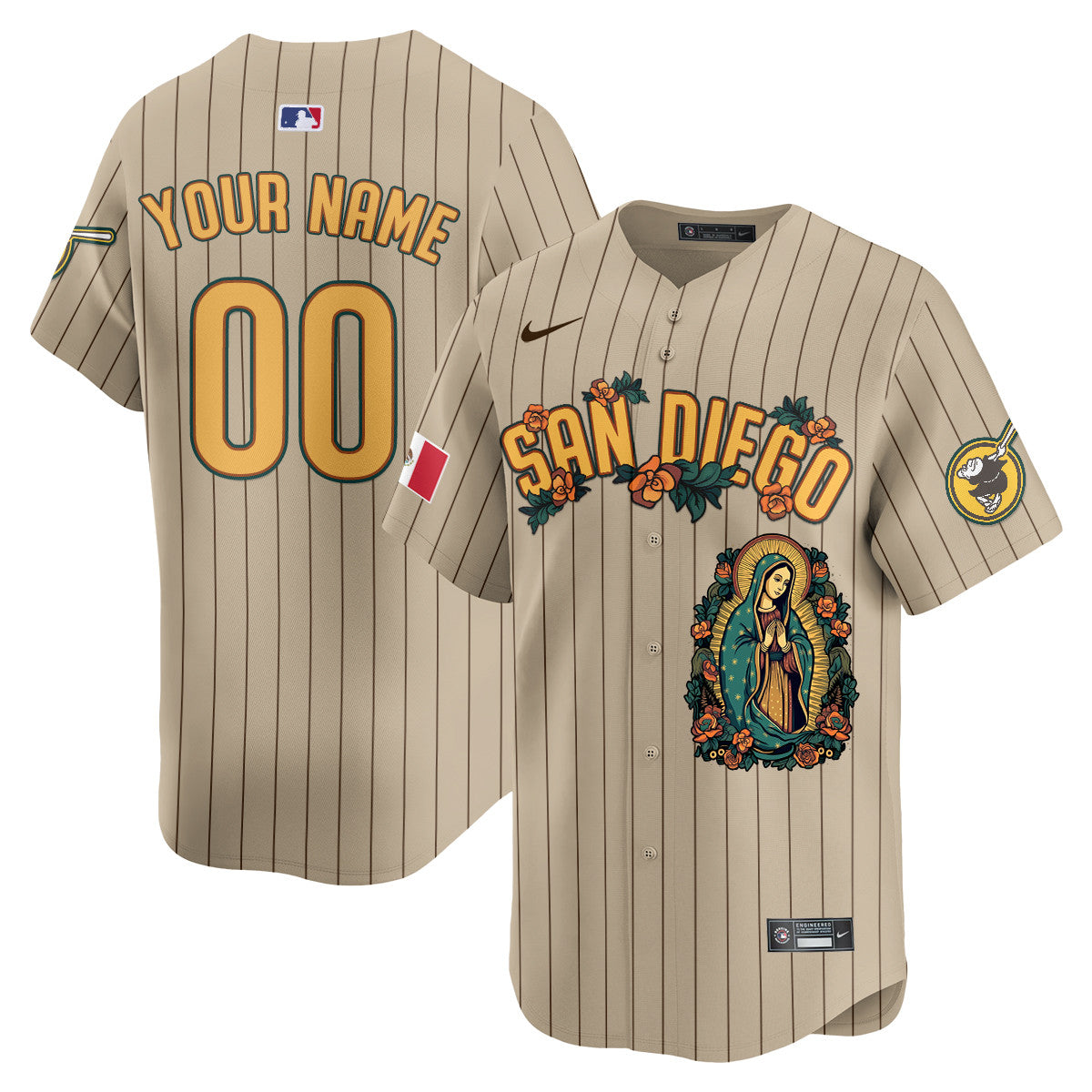 Custom Padres Mexico Guadalupe Vapor Premier Limited Jersey - Printed