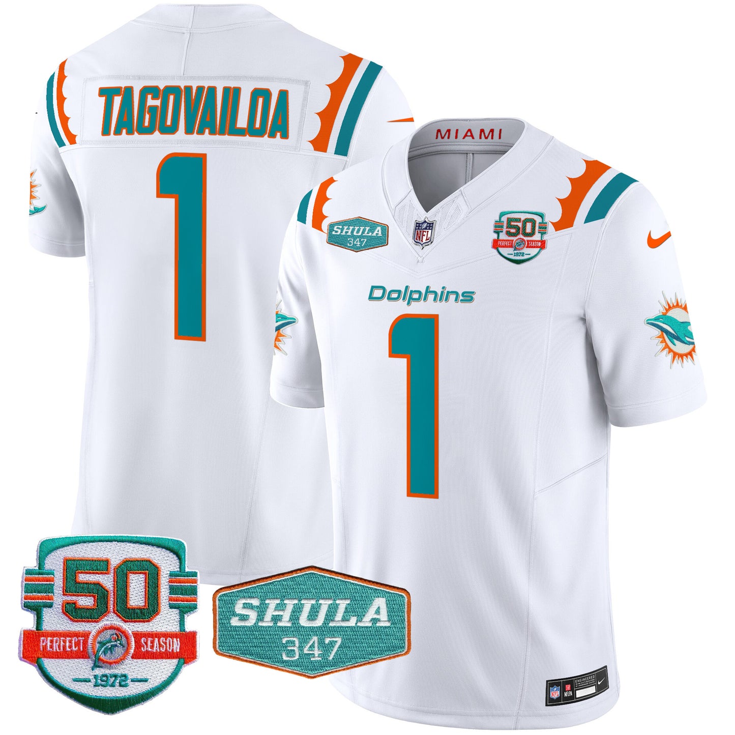 Dolphins 50th & Don Shula 347 Memorial Patch Vapor Limited Jersey - All Stitched