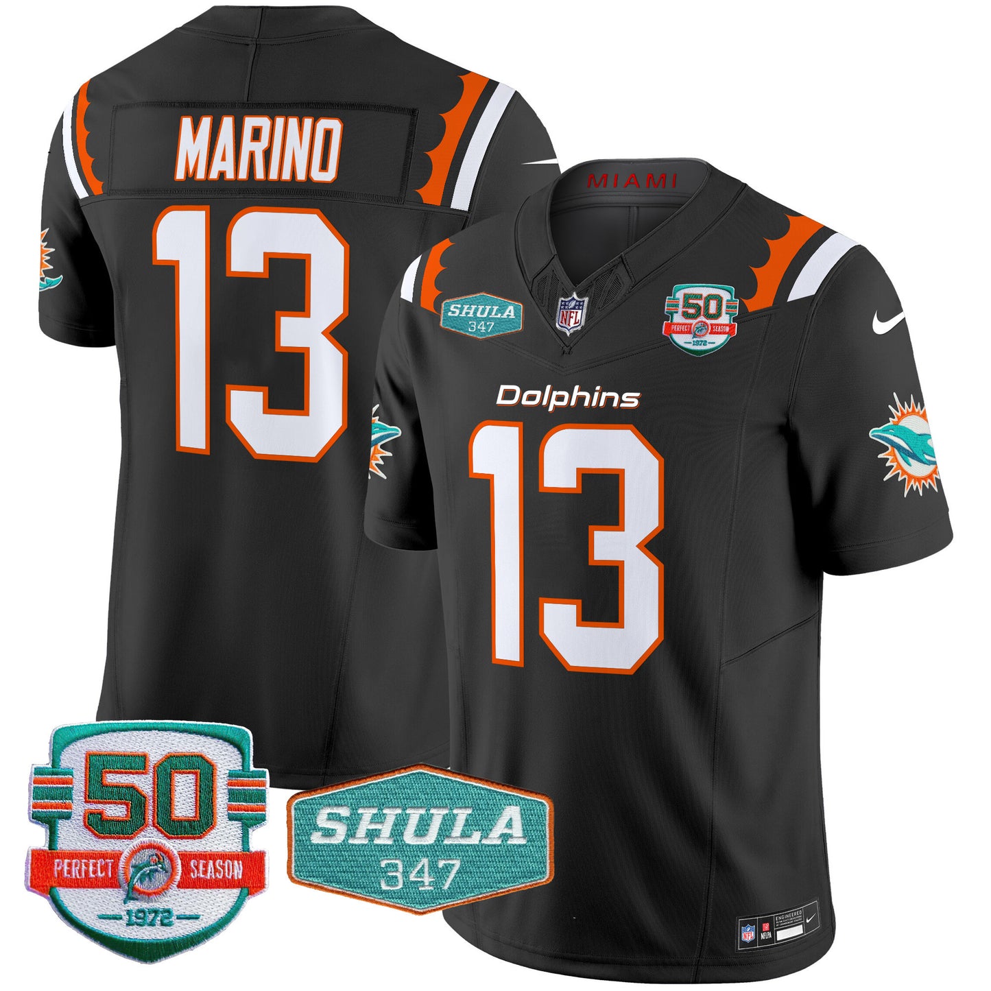 Dolphins 50th & Don Shula 347 Memorial Patch Vapor Limited Jersey - All Stitched