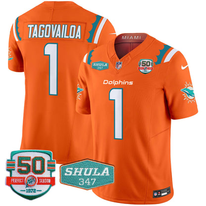 Dolphins 50th & Don Shula 347 Memorial Patch Vapor Limited Jersey - All Stitched