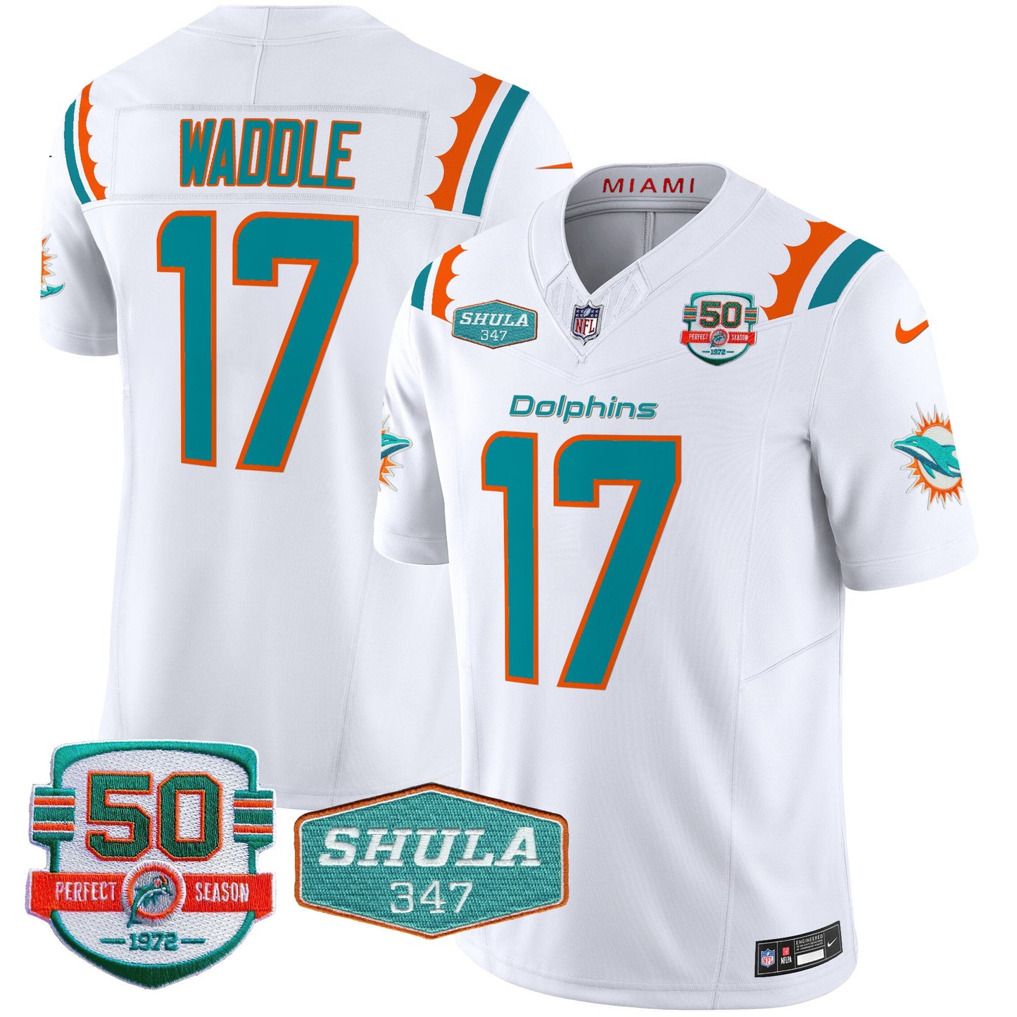 Dolphins 50th & Don Shula 347 Memorial Patch Vapor Limited Jersey - All Stitched