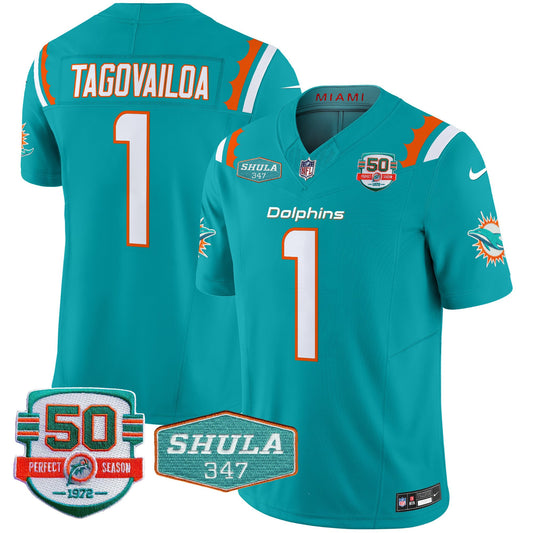 Dolphins 50th & Don Shula 347 Memorial Patch Vapor Limited Jersey - All Stitched