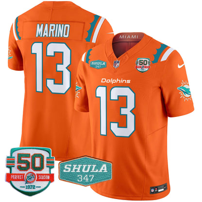 Dolphins 50th & Don Shula 347 Memorial Patch Vapor Limited Jersey - All Stitched