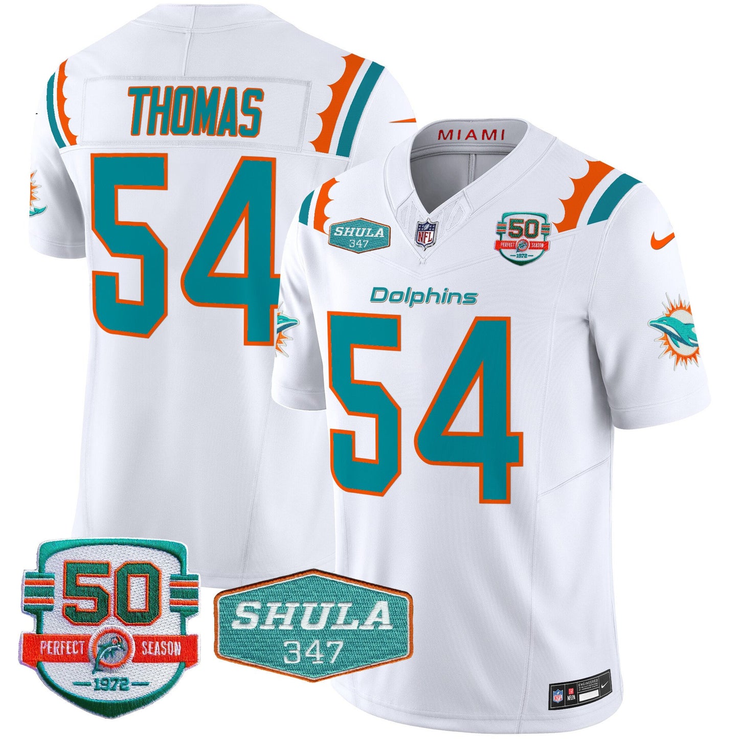 Dolphins 50th & Don Shula 347 Memorial Patch Vapor Limited Jersey - All Stitched