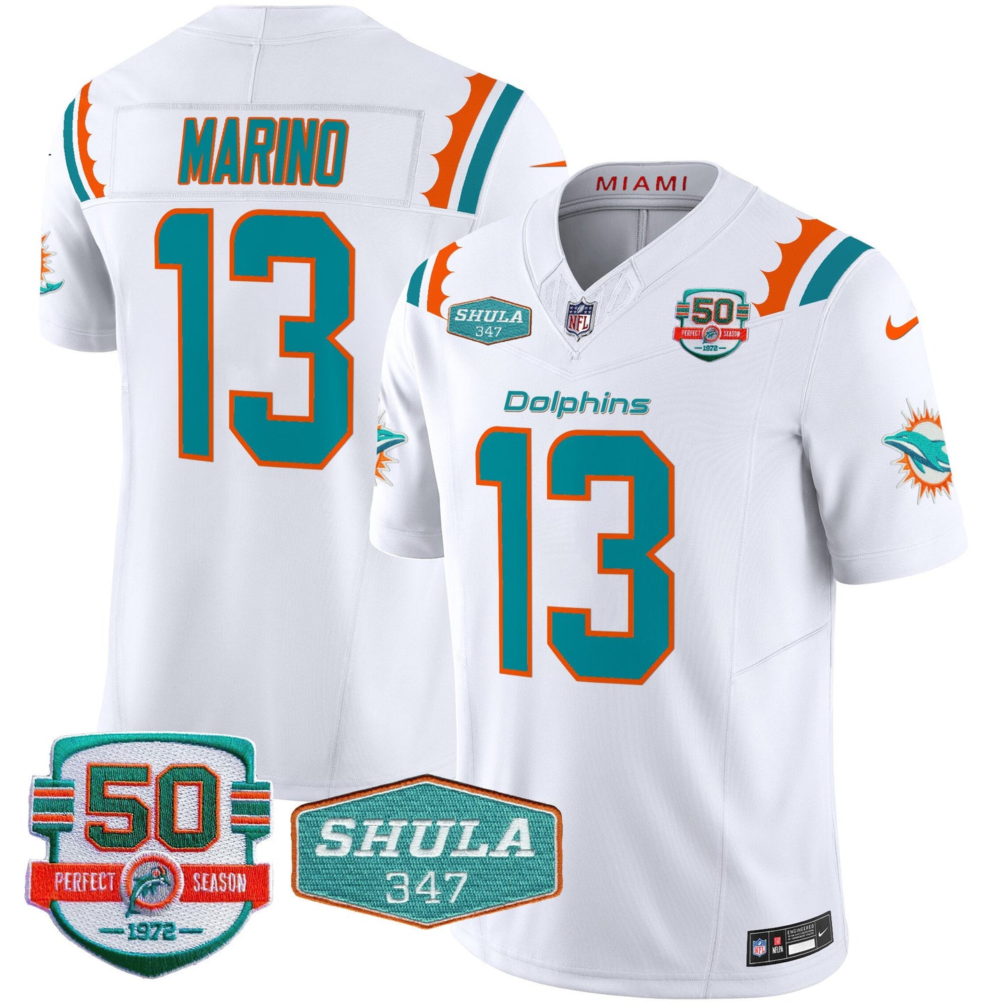 Dolphins 50th & Don Shula 347 Memorial Patch Vapor Limited Jersey - All Stitched