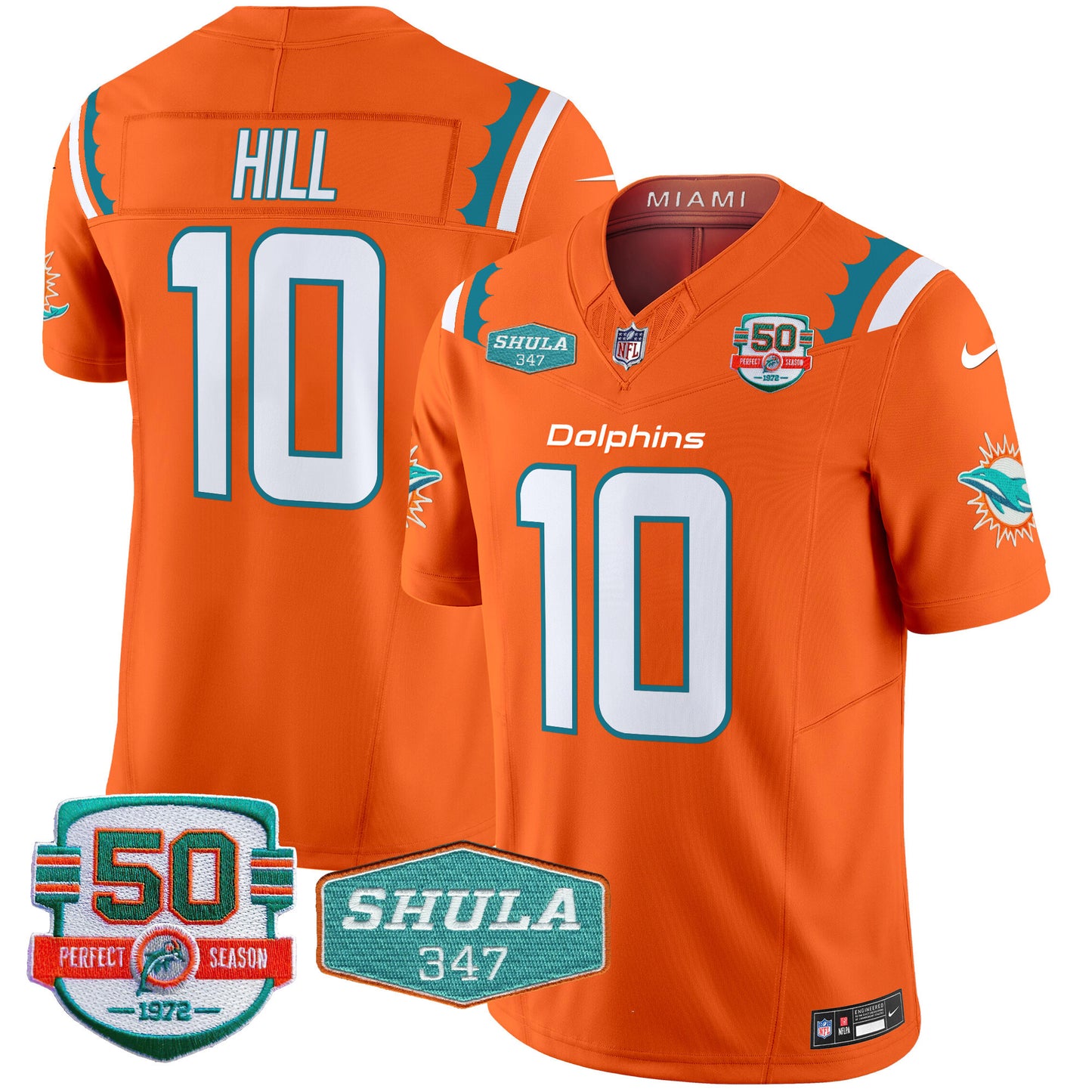 Dolphins 50th & Don Shula 347 Memorial Patch Vapor Limited Jersey - All Stitched