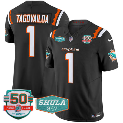 Dolphins 50th & Don Shula 347 Memorial Patch Vapor Limited Jersey - All Stitched