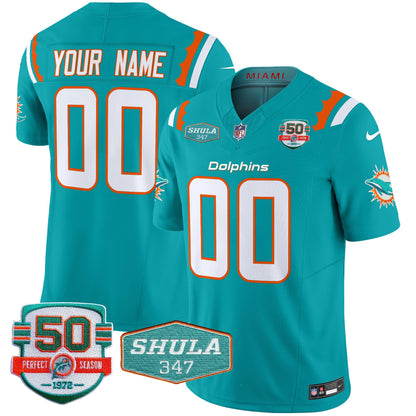 Dolphins 50th & Don Shula 347 Memorial Patch Vapor Limited Custom Jersey - All Stitched