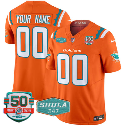 Dolphins 50th & Don Shula 347 Memorial Patch Vapor Limited Custom Jersey - All Stitched