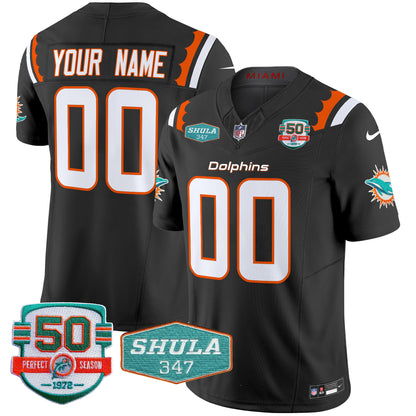 Dolphins 50th & Don Shula 347 Memorial Patch Vapor Limited Custom Jersey - All Stitched