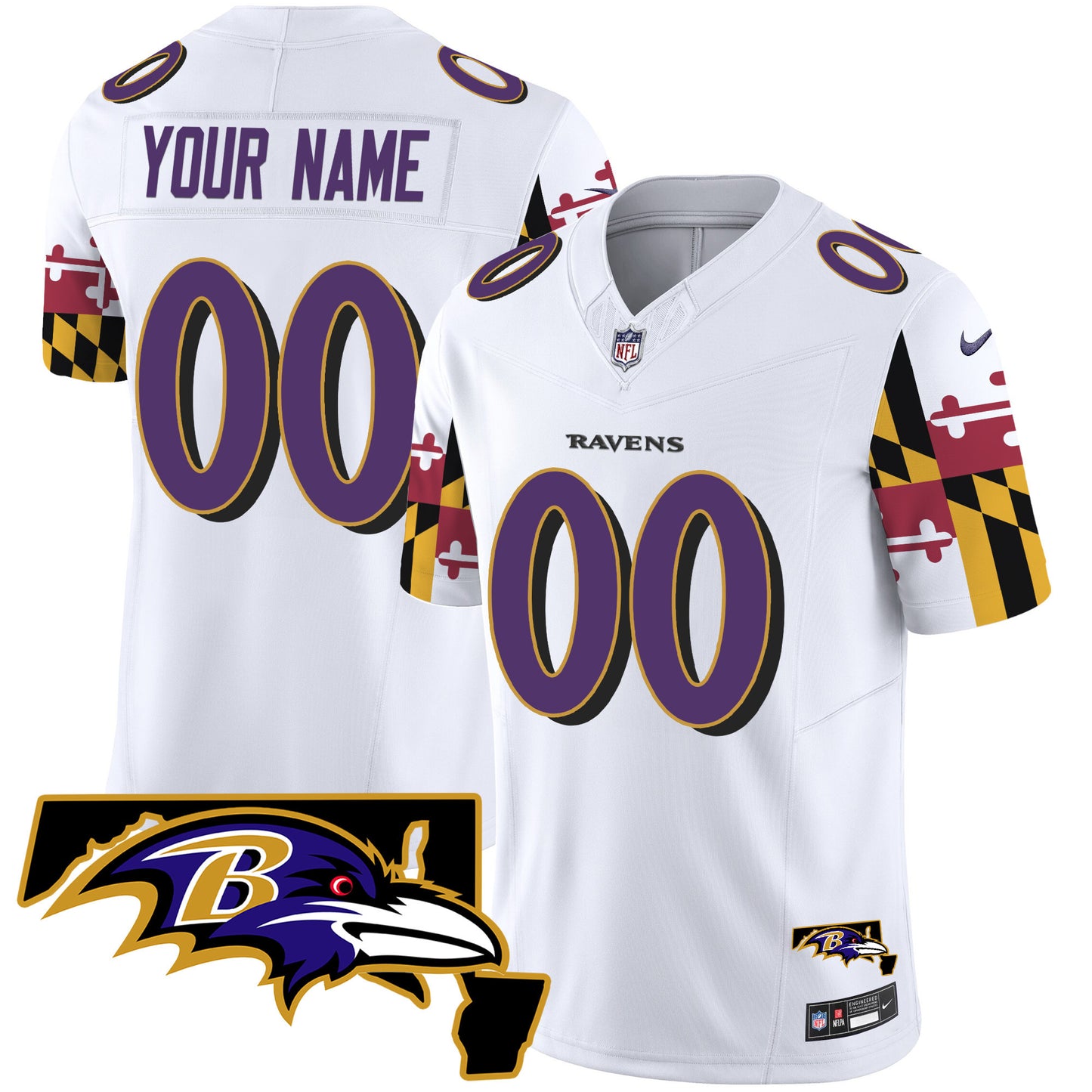 Ravens Maryland Flag Vapor Limited Custom Jersey V2 - All Stitched