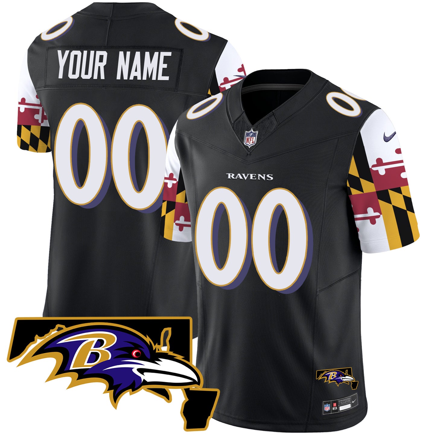 Ravens Maryland Flag Vapor Limited Custom Jersey V2 - All Stitched