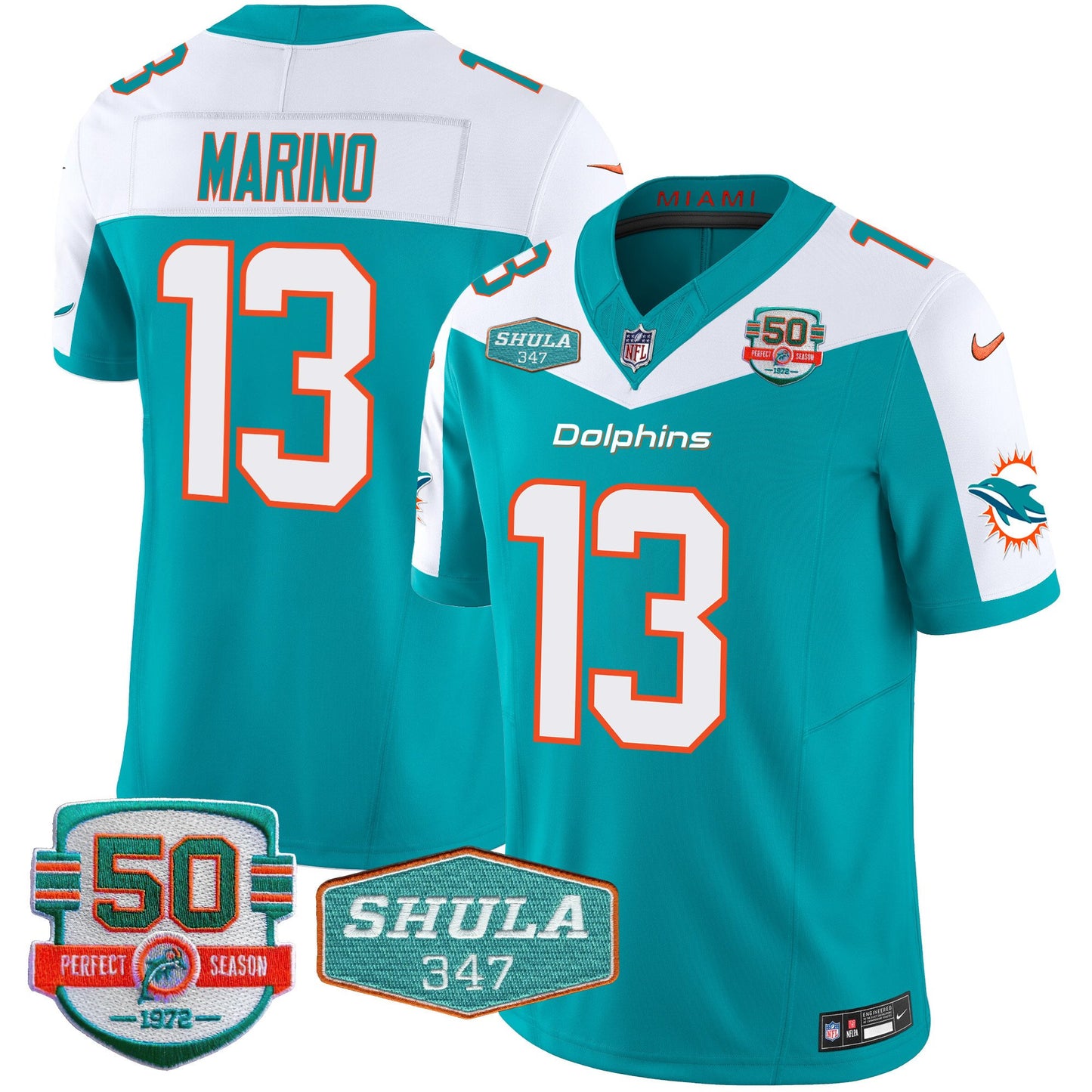 Dolphins Shula 347 Patch Vapor Limited Jersey V2 - All Stitched