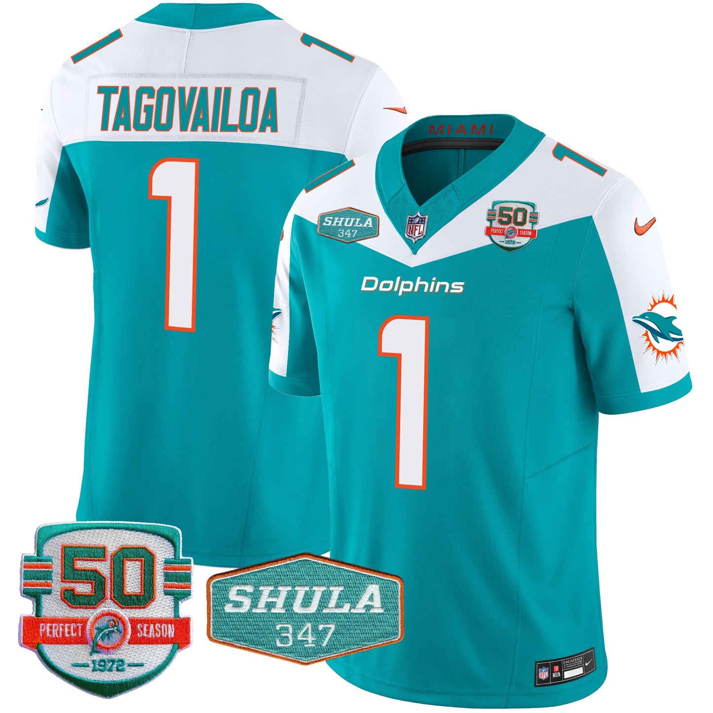 Dolphins Shula 347 Patch Vapor Limited Jersey V2 - All Stitched